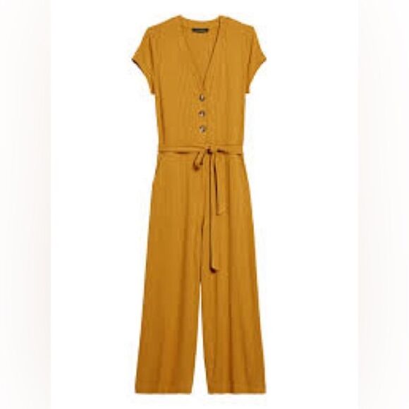Banana Republic | RIBBED KNIT CROPPED JUMPSUIT in Golden Wreath | M NWT - Picture 1 of 1